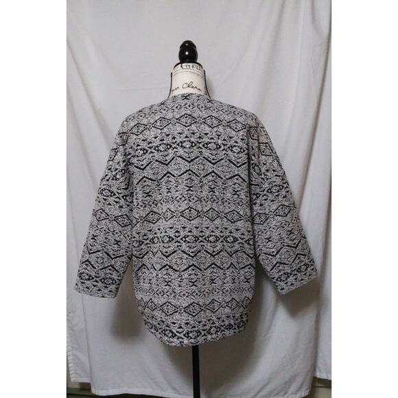FRNCH Boxy Open Front Tribal Print Blazer Pockets Lined 3/4 Sleeve Size Medium - Picture 4 of 9